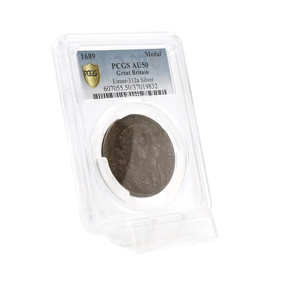 メダル6：5688 1689 ウィリアム＆メアリー 戴冠記念銀メダル PCGS AU50 Eimer-312a